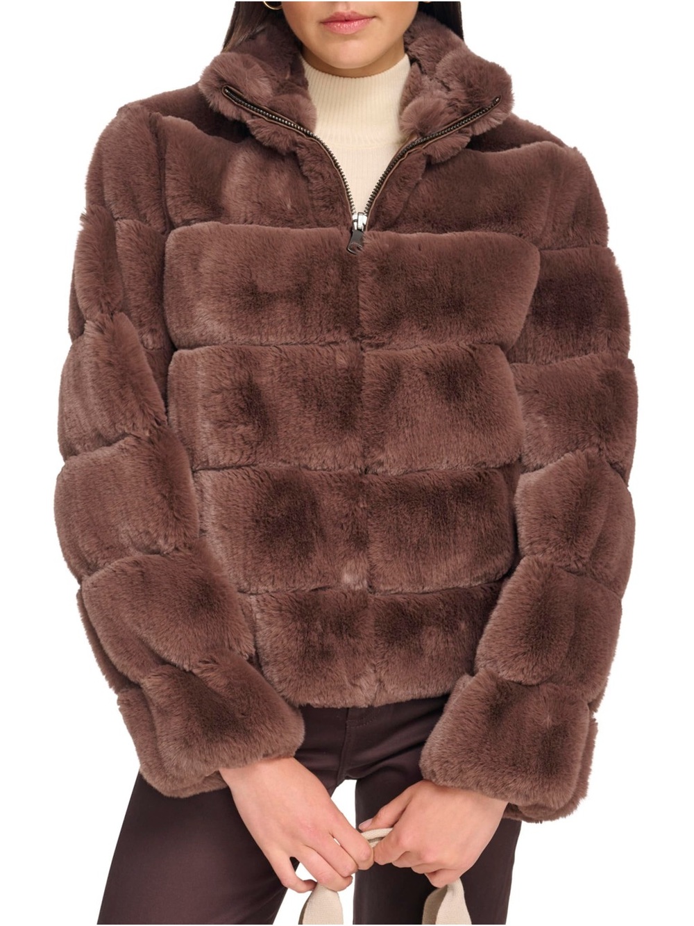 Calvin Klein Short Zip Faux Fur Brown, size US 12-14